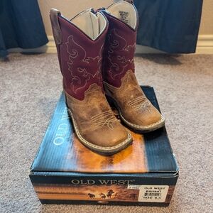Toddler Old West Brown and Red/Maroon Cowboy Boots Size 6.5